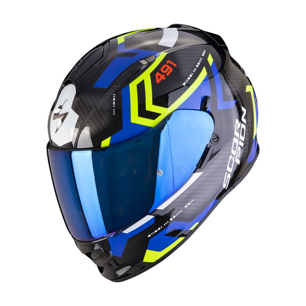 Immagine di CASCO EXO-491 SPIN NOIR-BLEU-JAUNE FLUO SCORPION