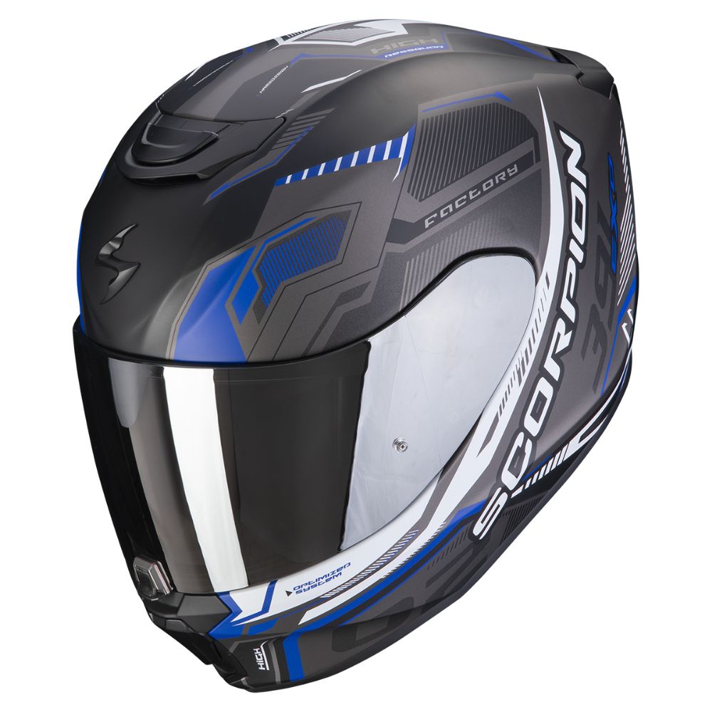 Immagine di CASCO EXO-391 HAUT MATT BLACK-SILVER-BLUE SCORPION