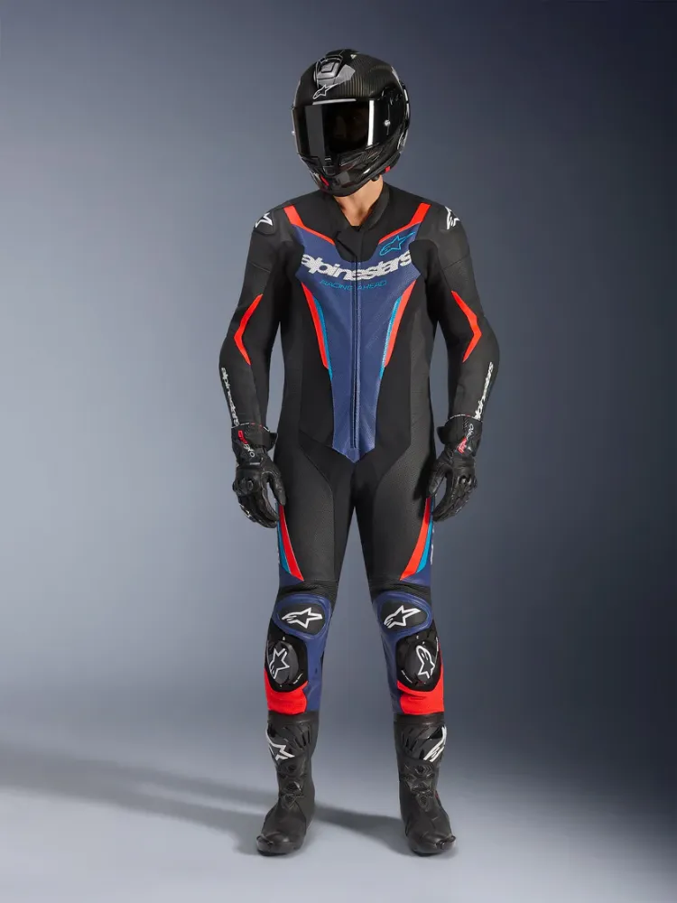 Immagine di TUTA IN PELLE GP FORCE V2 1 PEZZO BLU ROSSO ALPINESTARS